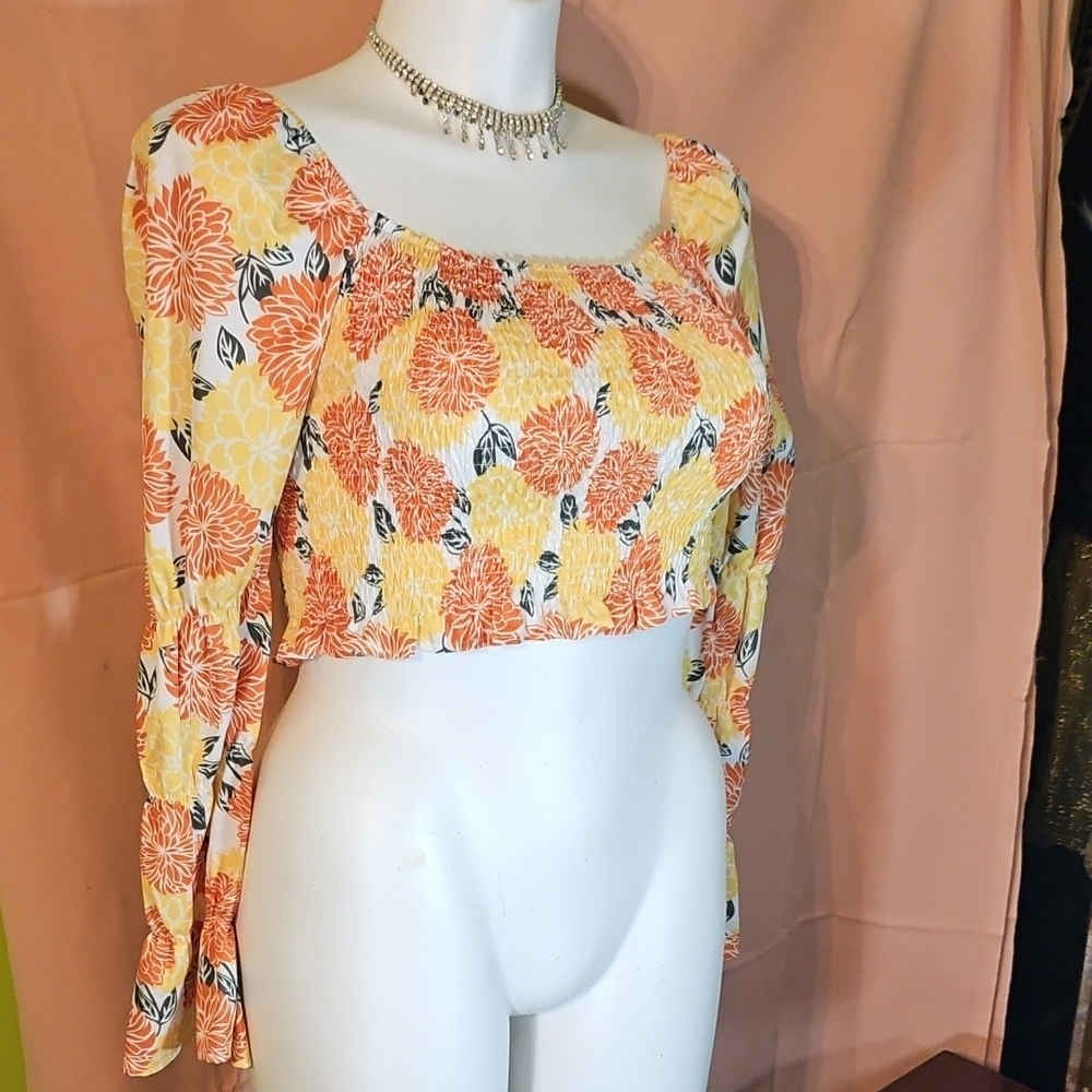 Floral Women's Top in Orange and Yellow